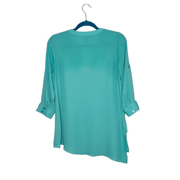 The Limited Teal Asymmetrical Hem Roll Tab Sleeve Blouse - Picture 9 of 15